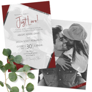 🍷 Modern Burgundy Casual Just Love Wedding Invitation