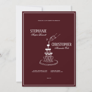 Modern Burgundy Champagne Tower Wedding Invitation