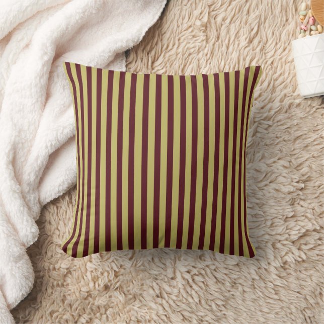 Modern Burgundy Chartreuse Green Stripes Pattern Cushion (Blanket)