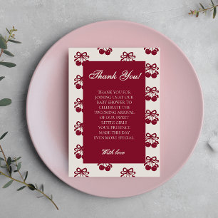 Modern Burgundy Cherry Baby Shower Thank You Card