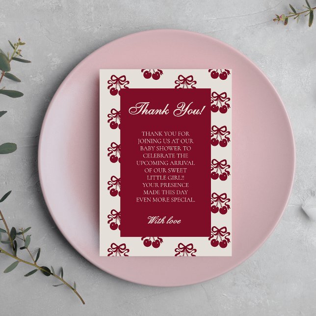 Modern Burgundy Cherry Baby Shower  Thank You Card (Creator Uploaded)