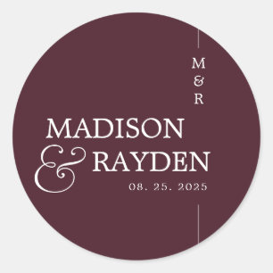 Modern Burgundy Chic Monogram Wedding Thank you  Classic Round Sticker