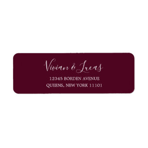 Modern Burgundy Chic Script Return Address Label