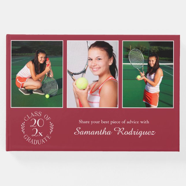 Modern Burgundy Class of 2025 3 Photo Graduation Guest Book (Front)