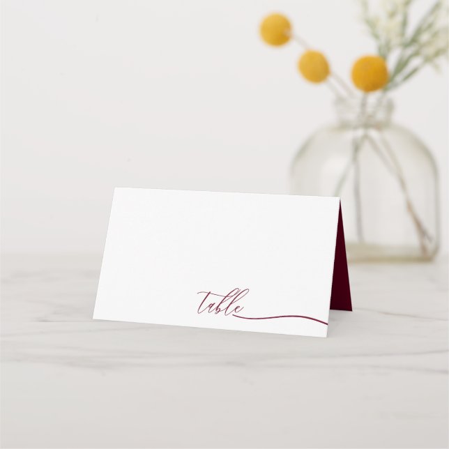 Modern Burgundy Clear Seating Table Place Card (Front)
