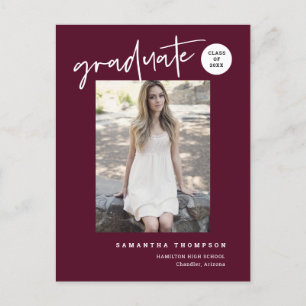 Modern Burgundy College High School Graduate Photo Postcard