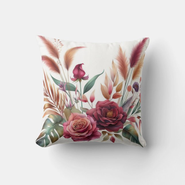 Modern Burgundy colour rose flowers Cushion (Front)