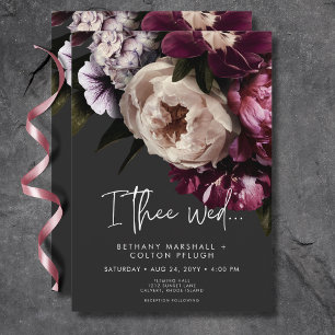 Modern Burgundy & Cream Peonies Floral Black Invitation