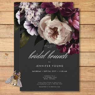 Modern Burgundy Cream Peonies Floral Bridal Brunch Invitation