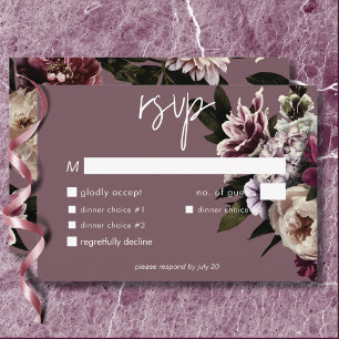 Modern Burgundy & Cream Peonies Floral Dinner RSVP Card