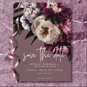 Modern Burgundy & Cream Peonies Floral Wedding Save The Date