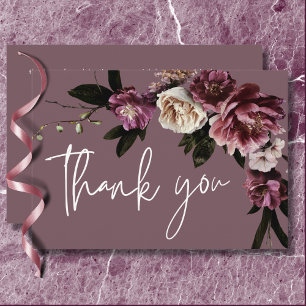 Modern Burgundy & Cream Peonies Floral Wedding Thank You Card