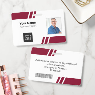 Modern Burgundy Custom Employee ID Badge