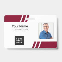 Modern Burgundy Custom Employee ID Badge