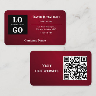 Modern Burgundy Custom Logo and QR Code  Business Card