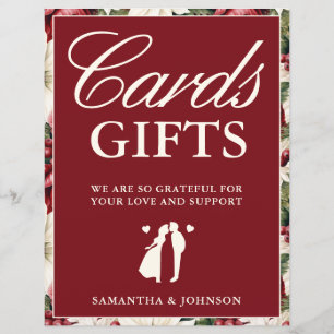 Modern Burgundy Floral Cards & Gifts Wedding Sign