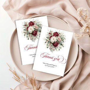 Modern Burgundy Floral Greenery Gold Thank You  Card
