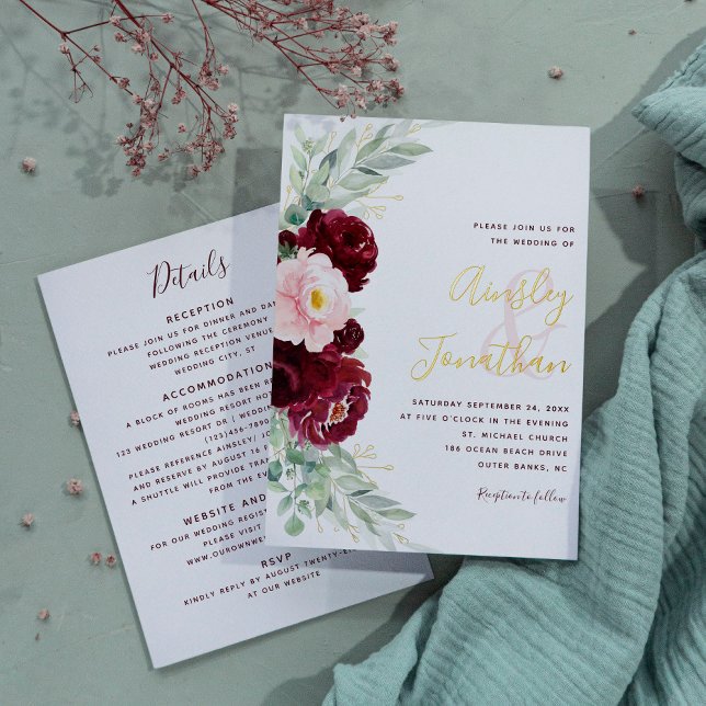 Modern Burgundy Floral Greenery Wedding All in One (Creator Uploaded)
