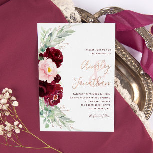 Modern Burgundy Floral Greenery Wedding Rose Gold