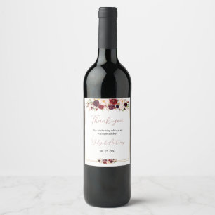 Modern Burgundy Floral Reception Drink Decor Wine Label