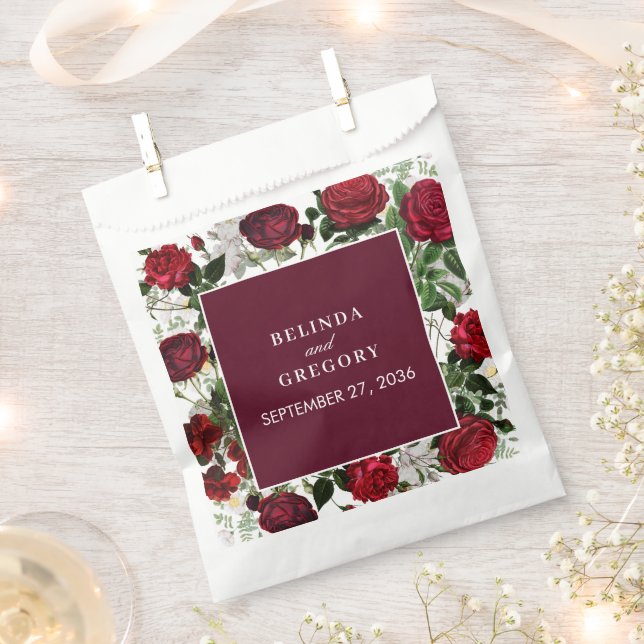 Modern Burgundy Floral Watercolor Elegant Wedding  Favour Bag (Clipped)