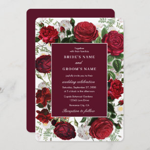 Modern Burgundy Floral Watercolor Elegant Wedding  Invitation