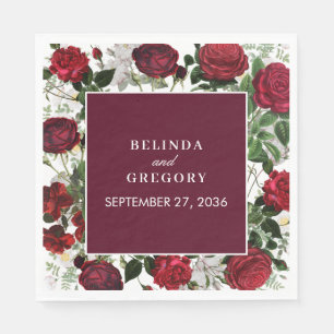 Modern Burgundy Floral Watercolor Elegant Wedding  Napkin