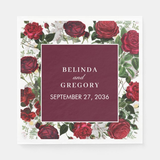 Modern Burgundy Floral Watercolor Elegant Wedding  Napkin (Front)