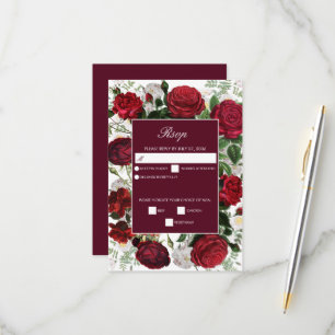 Modern Burgundy Floral Watercolor Elegant Wedding RSVP Card