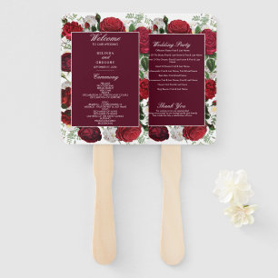 Modern Burgundy Floral Watercolor Wedding Program Hand Fan