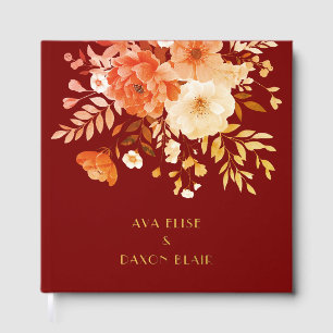 Modern  Burgundy Floral Wedding Gold Guest Book