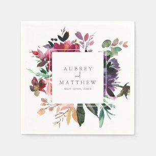 Modern Burgundy Floral Wedding Paper Napkin