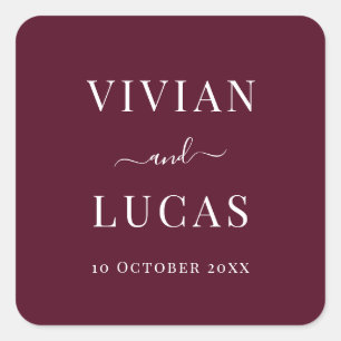 Modern Burgundy Formal Minimal Wedding Square Sticker