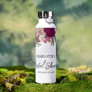 Modern Burgundy Garden Flowers Bridal Shower Favou Water Bottle