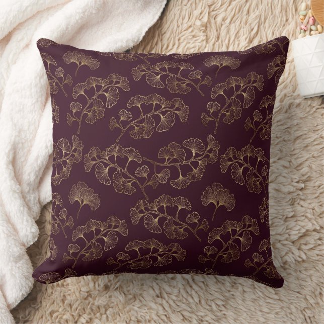 Modern Burgundy Ginkgo Pattern Cushion (Blanket)