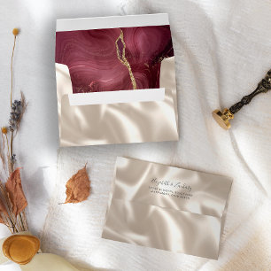 Modern Burgundy Gold Agate Ivory Silk Wedding Envelope