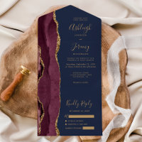 Modern Burgundy Gold Agate Navy Blue Wedding