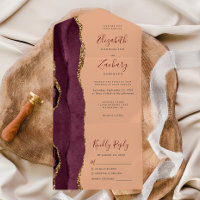 Modern Burgundy Gold Agate Peach Wedding