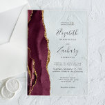 Modern Burgundy Gold Agate Wedding Acrylic Invitations<br><div class="desc">The left-hand edge of this elegant modern wedding invitation features a burgundy watercolor agate border trimmed with faux gold glitter. The customisable text combines handwriting,  copperplate and italic fonts in charcoal grey on a clear background.</div>