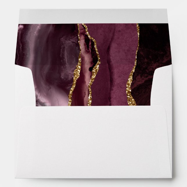 Modern Burgundy Gold Agate Wedding Envelope (Back (Bottom))