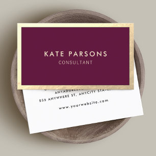 Modern Burgundy Gold Border Business Card