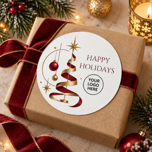 Modern Burgundy Gold Corporate Christmas Logo Classic Round Sticker