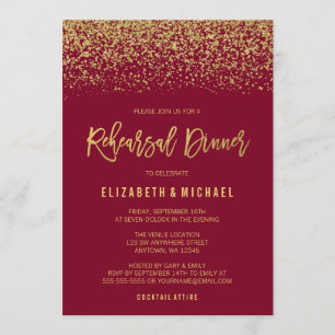 Modern Burgundy Gold Faux Glitter Rehearsal Dinner Invitation