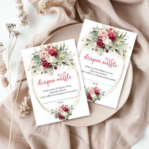 Modern Burgundy Gold Floral Diaper Raffle Card