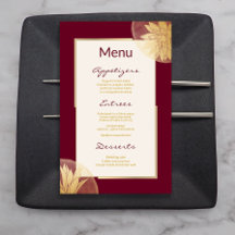 Modern  Burgundy Gold Floral Wedding Menu