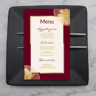 Modern Burgundy Gold Floral Wedding Menu