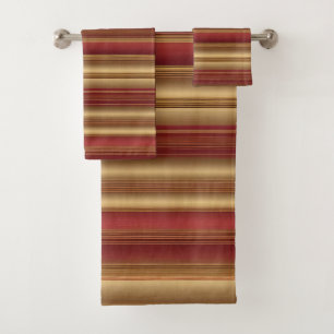 Modern Burgundy Gold Luxury Linen Collection Bath Towel Set