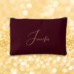 Modern Burgundy Gold Monogram Makeup Cosmetic Golf Accessory Pouch<br><div class="desc">Create your own custom, personalised, beautiful modern elegant faux gold script / typography monogram monogrammed, durable Spun Polyester, mens womens burgundy maroon dark red zippered cosmetic makeup toiletry bag golf beach accessory pouch. Simply type in your name / initials / monogram, to customise. Make a great gift for birthday, fathers...</div>