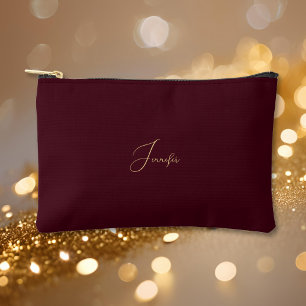 Modern Burgundy Gold Monogram Travel Cosmetic Golf Accessory Pouch