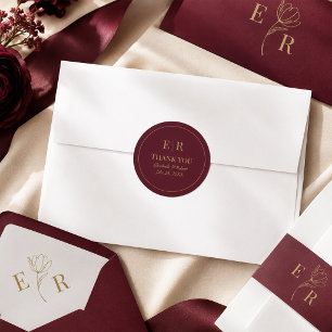 Modern Burgundy Gold Monogram Wedding Classic Round Sticker
